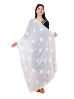 Way2Like Designer Chiffon White Dupatta Embroidered Scarves Traditional Chunni