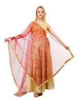 Net Dupatta With Golden Beads Lace Zari Work Art Silk Chunni Hijab Wrap - Image 5