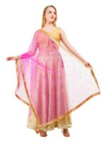 Net Dupatta With Golden Beads Lace Zari Work Art Silk Chunni Hijab Wrap - Image 4