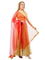 Net Dupatta With Golden Beads Lace Zari Work Art Silk Chunni Hijab Wrap - Image 3