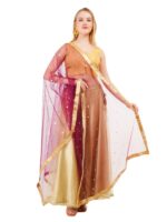 Net Dupatta With Golden Beads Lace Zari Work Art Silk Chunni Hijab Wrap - Image 2