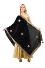 Velvet Dupatta Gota Patti Work Embroidery Chunni Hijab Scarf Party Wrap - Image 6