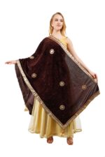 Velvet Dupatta Gota Patti Work Embroidery Chunni Hijab Scarf Party Wrap - Image 8