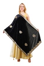 Velvet Dupatta Heavy Gota Patti Leaf Work Chunni Hijab Scarf Party Wrap - Image 4