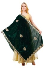 Velvet Dupatta Heavy Gota Patti Leaf Work Chunni Hijab Scarf Party Wrap - Image 5