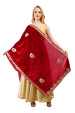 Velvet Dupatta Heavy Gota Patti Leaf Work Chunni Hijab Scarf Party Wrap - Image 7