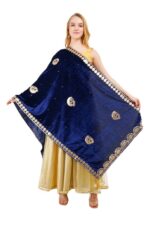 Velvet Dupatta Heavy Gota Patti Leaf Work Chunni Hijab Scarf Party Wrap - Image 8