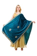 Velvet Dupatta Heavy Gota Patti Leaf Work Chunni Hijab Scarf Party Wrap - Image 10