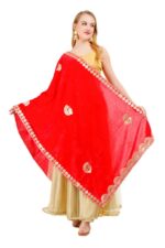 Velvet Dupatta Heavy Gota Patti Leaf Work Chunni Hijab Scarf Party Wrap - Image 12