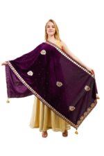 Velvet Dupatta Heavy Gota Patti Leaf Work Chunni Hijab Scarf Party Wrap - Image 13