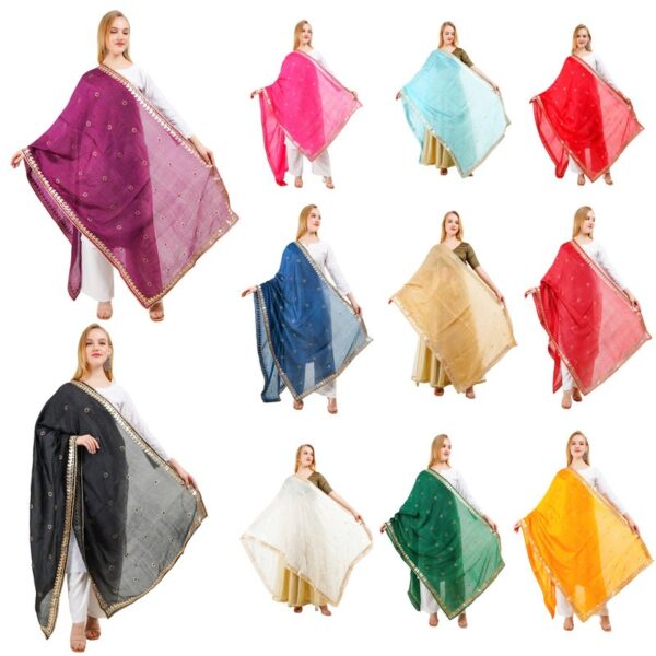 Women Silk Embroidered Dupatta Wrap Shawl Traditional Scarf Hijab