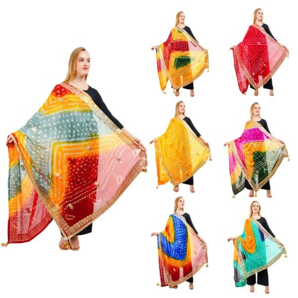 Jaipuri Bandhani Dupatta with Gota Patti Rajasthani Art Silk Scarf Hijab