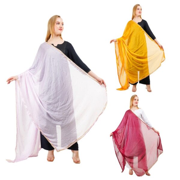 Dupatta Scarf Chunni Golden Lace Chinon Stone Semi Chiffon Hijab Party