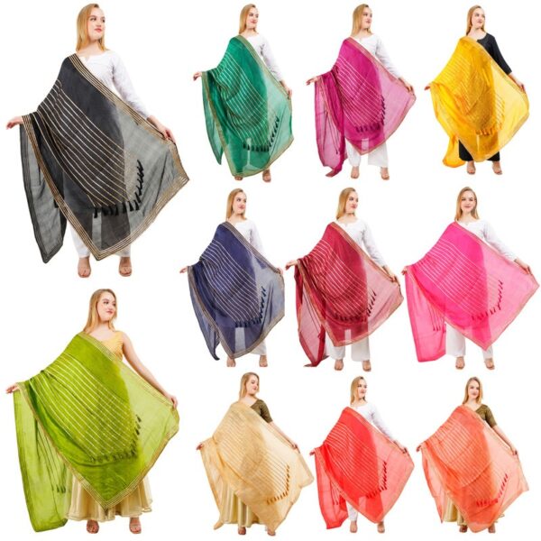 Silk Dupatta With Tassel Gota Patti Lace Chunni Ethnic Hijab Scarf Wrap
