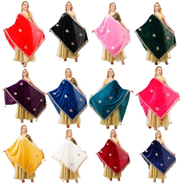 Velvet Dupatta Heavy Gota Patti Leaf Work Chunni Hijab Scarf Party Wrap