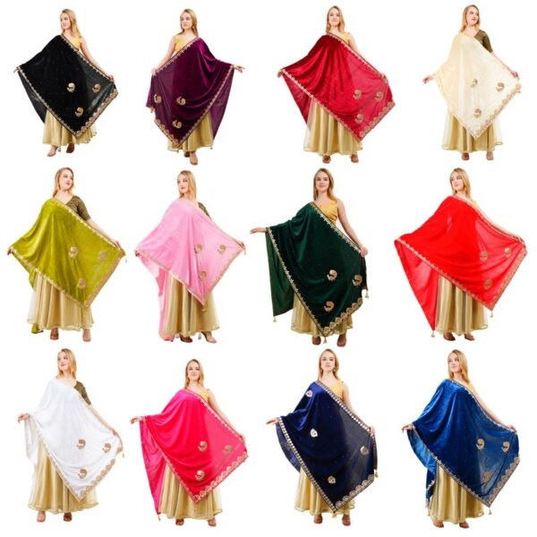 Dupatta Velvet Peacock Design Gota Patti Work Hijab Chunni Scarf Wrap