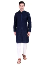 Sequin Embroidered Cotton Blend Slim Fit Embellished Kurta Pyjama Set for Men - Image 2