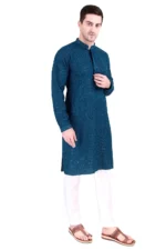Sequin Embroidered Cotton Blend Slim Fit Embellished Kurta Pyjama Set for Men
