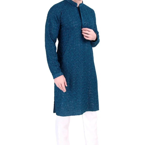 Sequin Embroidered Cotton Blend Slim Fit Embellished Kurta Pyjama Set for Men