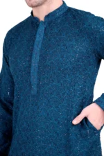 Sequin Embroidered Cotton Blend Slim Fit Embellished Kurta Pyjama Set for Men - Image 4