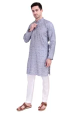 Men’s Pure Cotton Sequin Embroidered Kurta Pyjama Set Mandarin Collar Traditional Outfit - Image 5