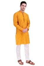 Men’s Pure Cotton Sequin Embroidered Kurta Pyjama Set Mandarin Collar Traditional Outfit
