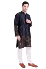 Floral Embroidered Mandarin Collar Thread Work Straight Kurta With Pyjama Designer Traditional Outfit