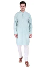 Men’s Cotton Blend Kurta Pyjama Set Sequinned Embroidered Traditional Outfit Lucknowi Kurta - Image 2