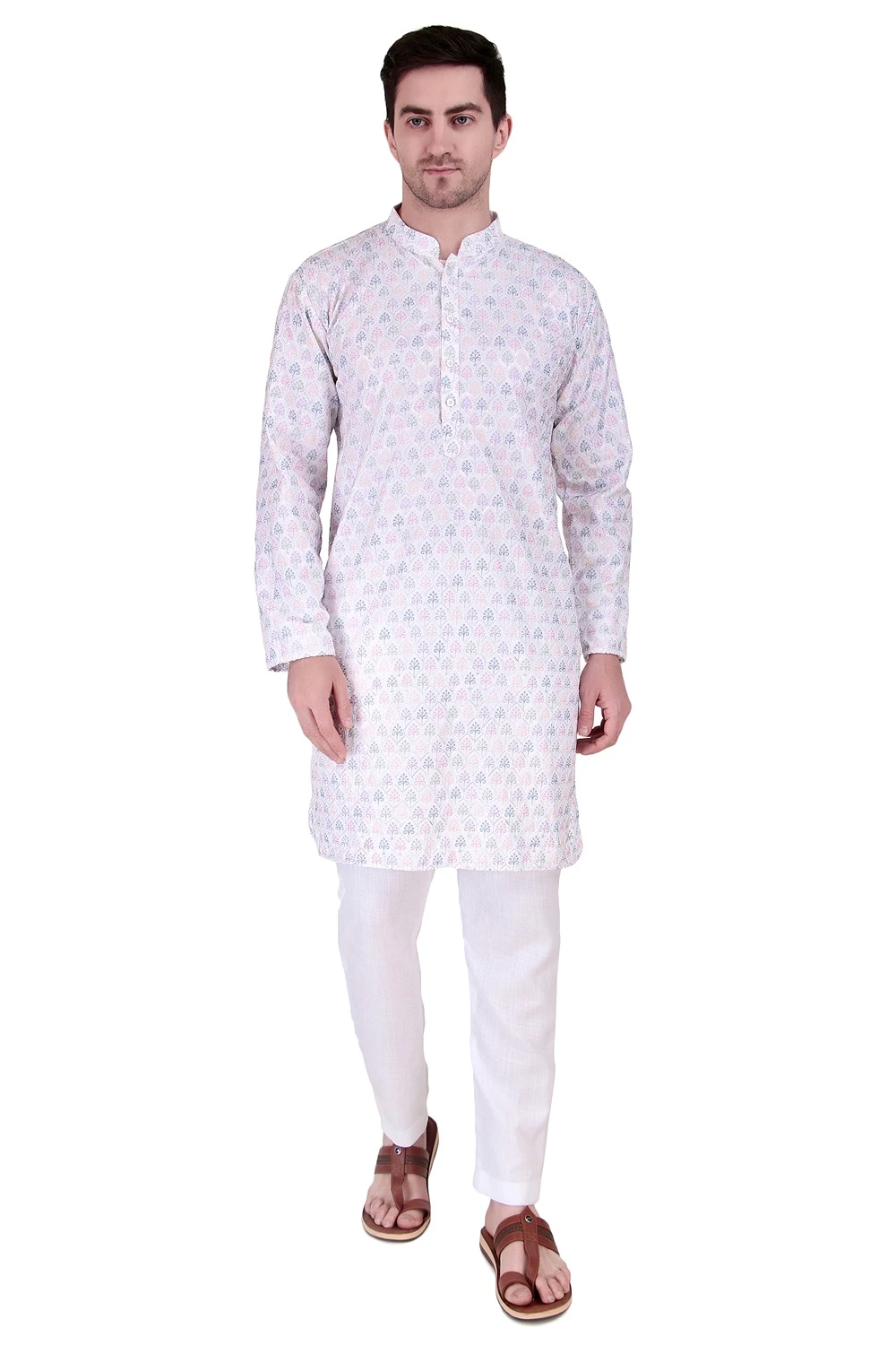 KPST5-A (1)_converted Men's Pure Cotton Regular Fit Casual Sequin Embroidered Kurta Set for Men - Image 1
