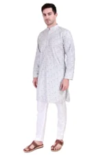 Men's Pure Cotton Regular Fit Casual Sequin Embroidered Kurta Set for Men - Image 4